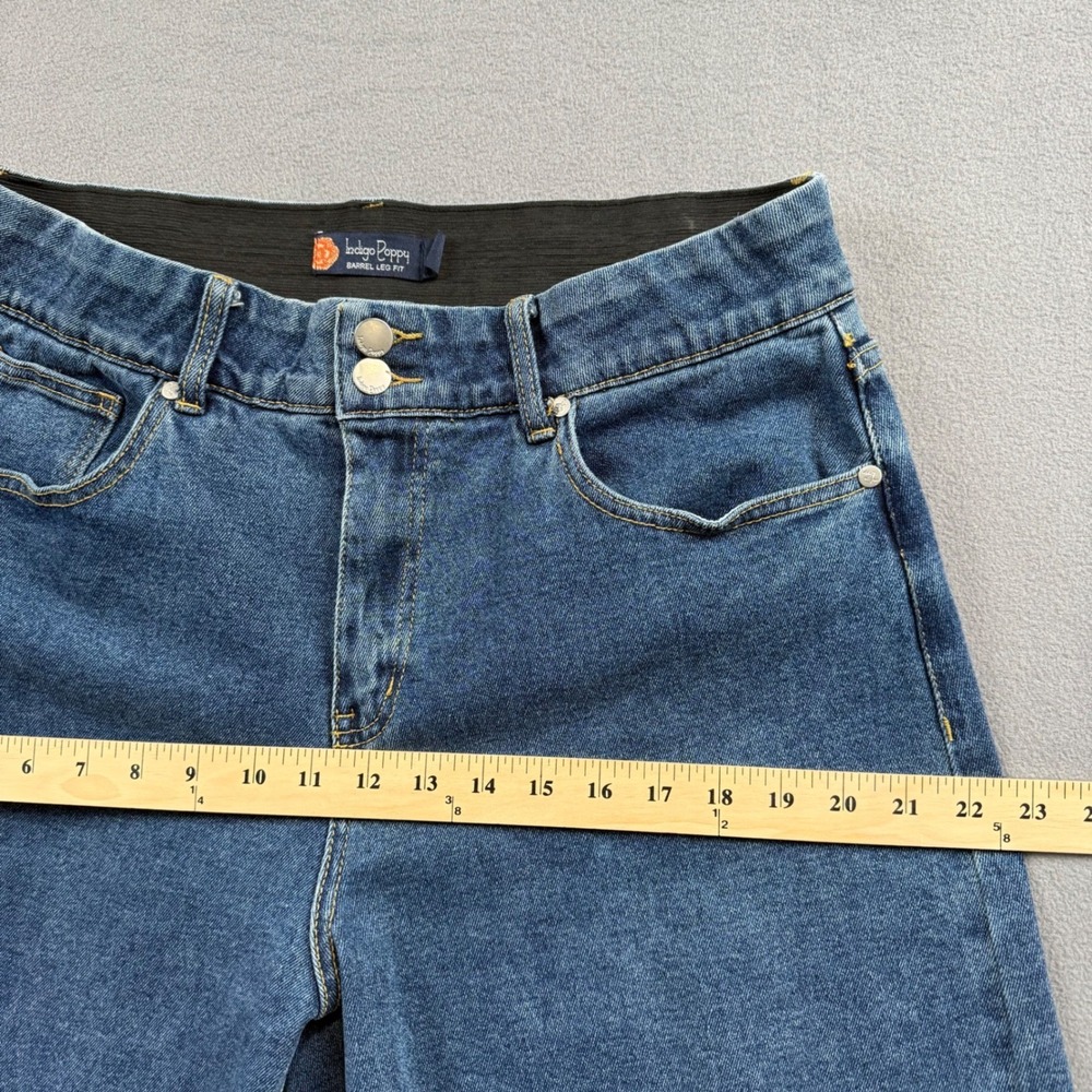 Indigo Poppy Elastic Waist Barrel Leg Jeans Medium Wash Size 12 EUC - Picture 9 of 12